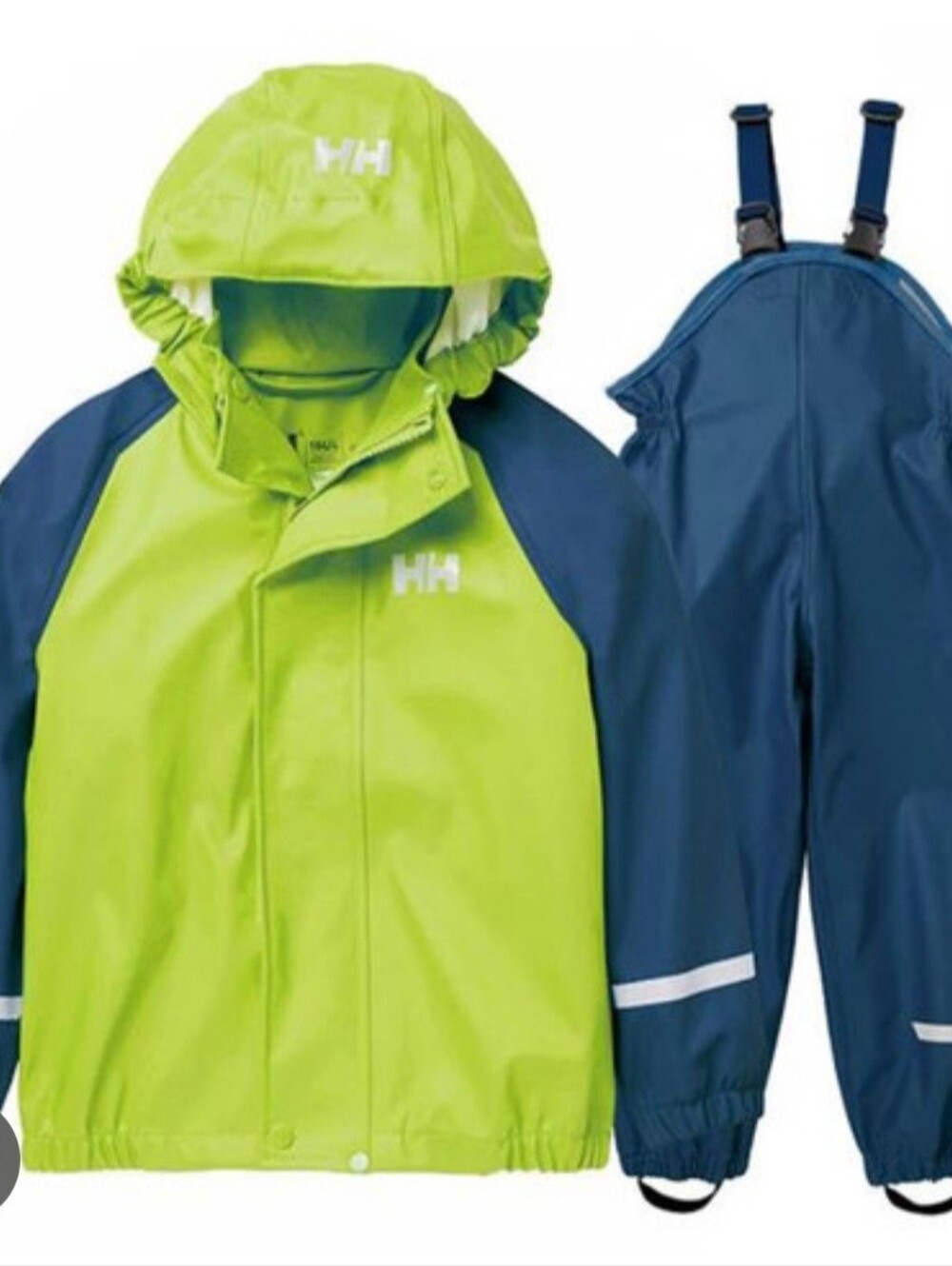 Helly Hansen Bright Lime & Navy Kids Waterproof Jacket and Overalls